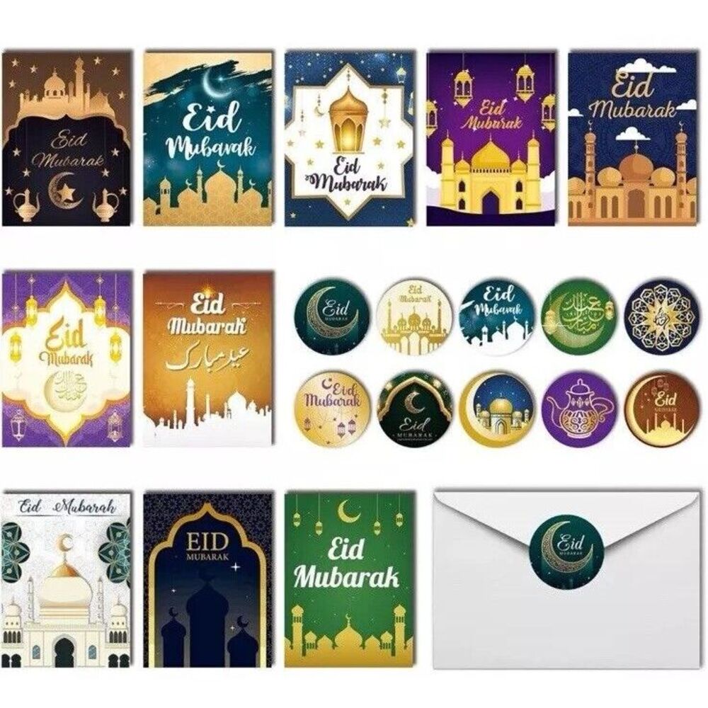 Eid Mubarak Party Pack 105 Pcs - Cards Envelopes Gift Bags Photo Props